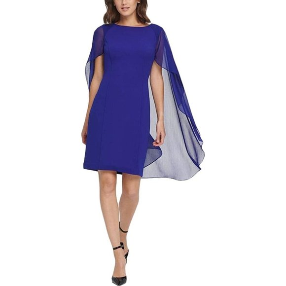 DKNY Royal Blue Midi Dress with Flowing Sleeves - Picture 2 of 4